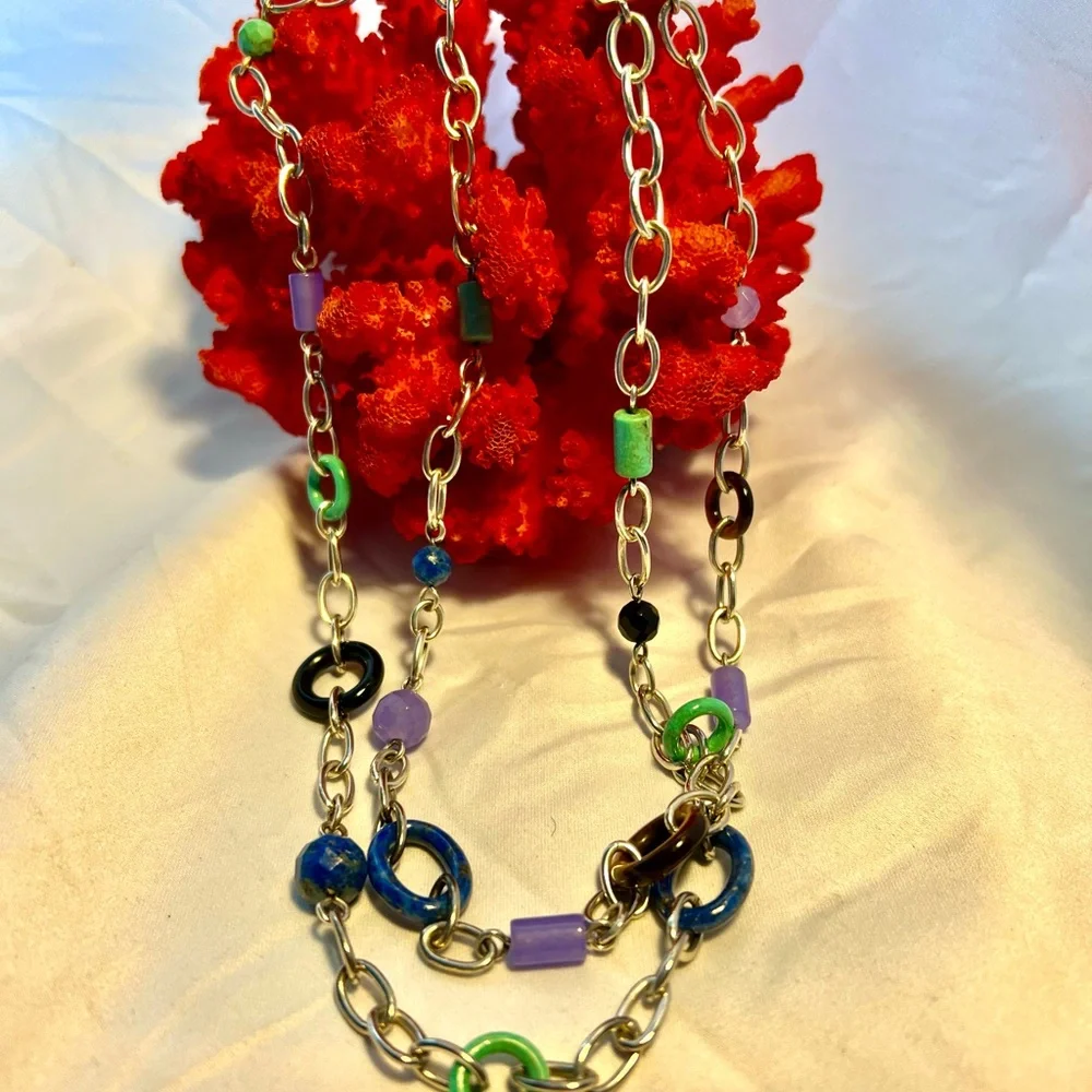 Whitney Kelley’s Colorful link Necklace, Sterling Silver 925, 18” long. - Picture 5 of 12